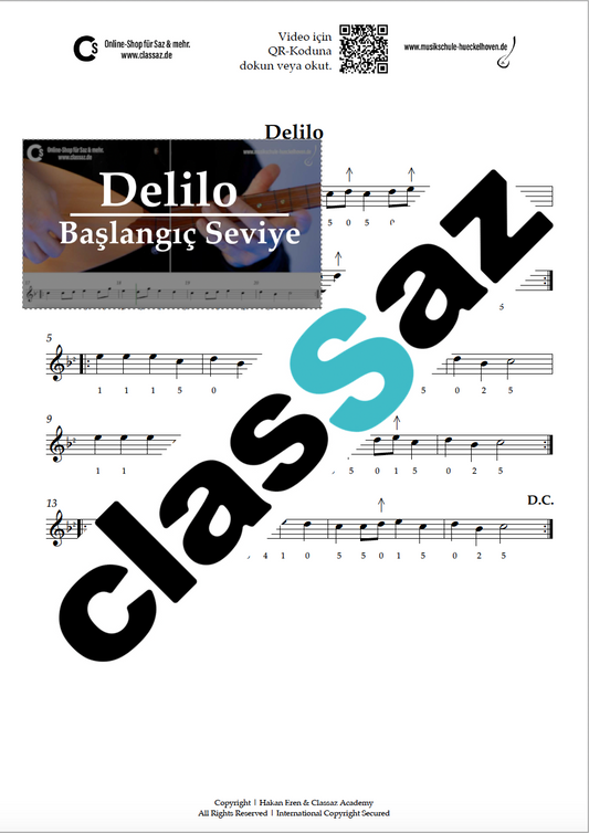 Delilo | Solfej | Nota | Kısa Sap Bağlama | Notalar | Bona